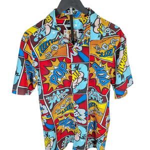 Oh Snap Pop Art Comic Print Button Up Shirt Large Retro Festival